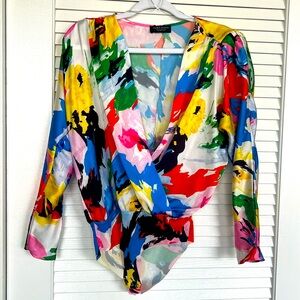 New without tags Zara colorful floral deep v bodysuit